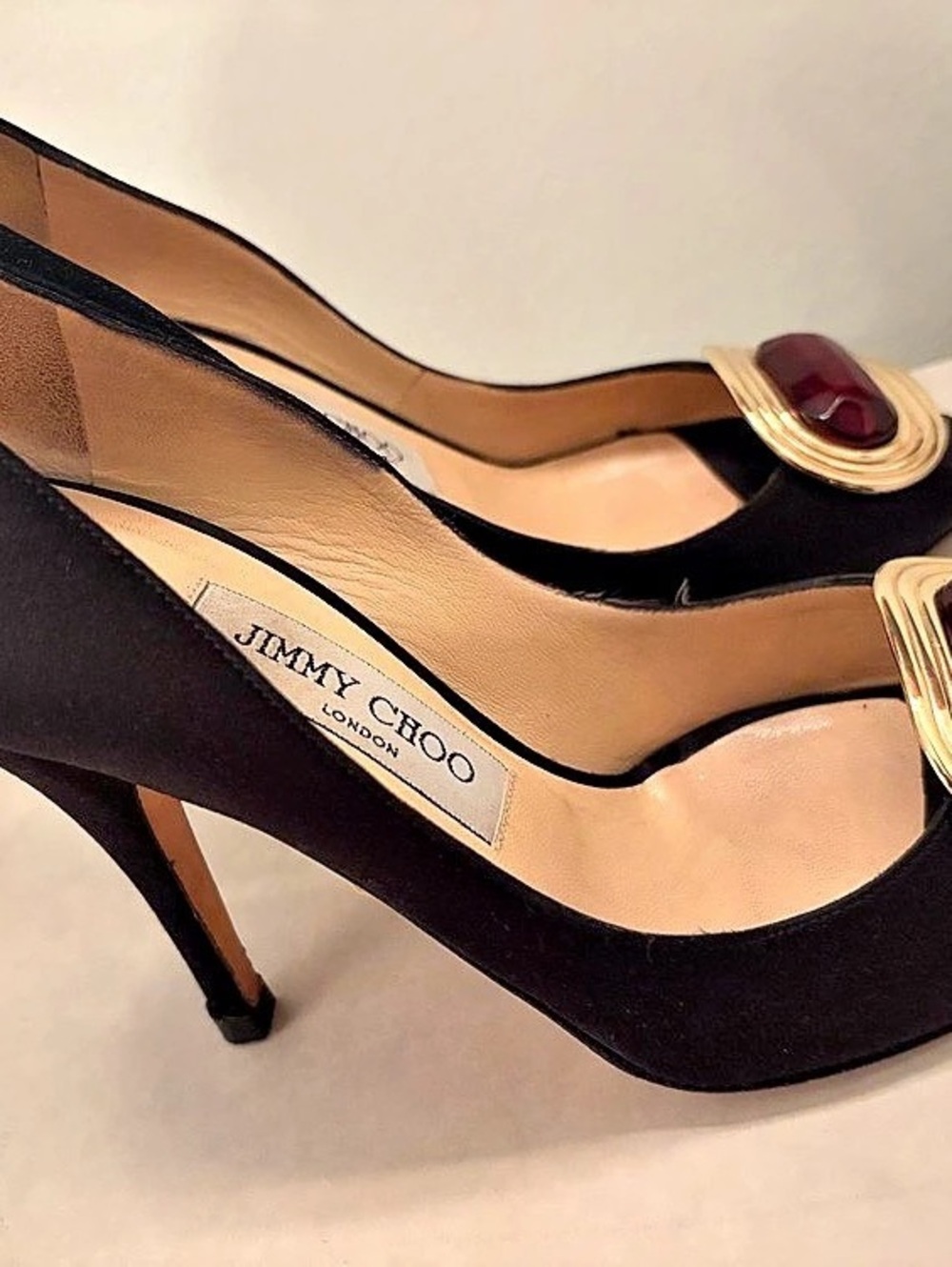 Jimmy Choo Black & Red Embellished Heels US 7 Made in Italy